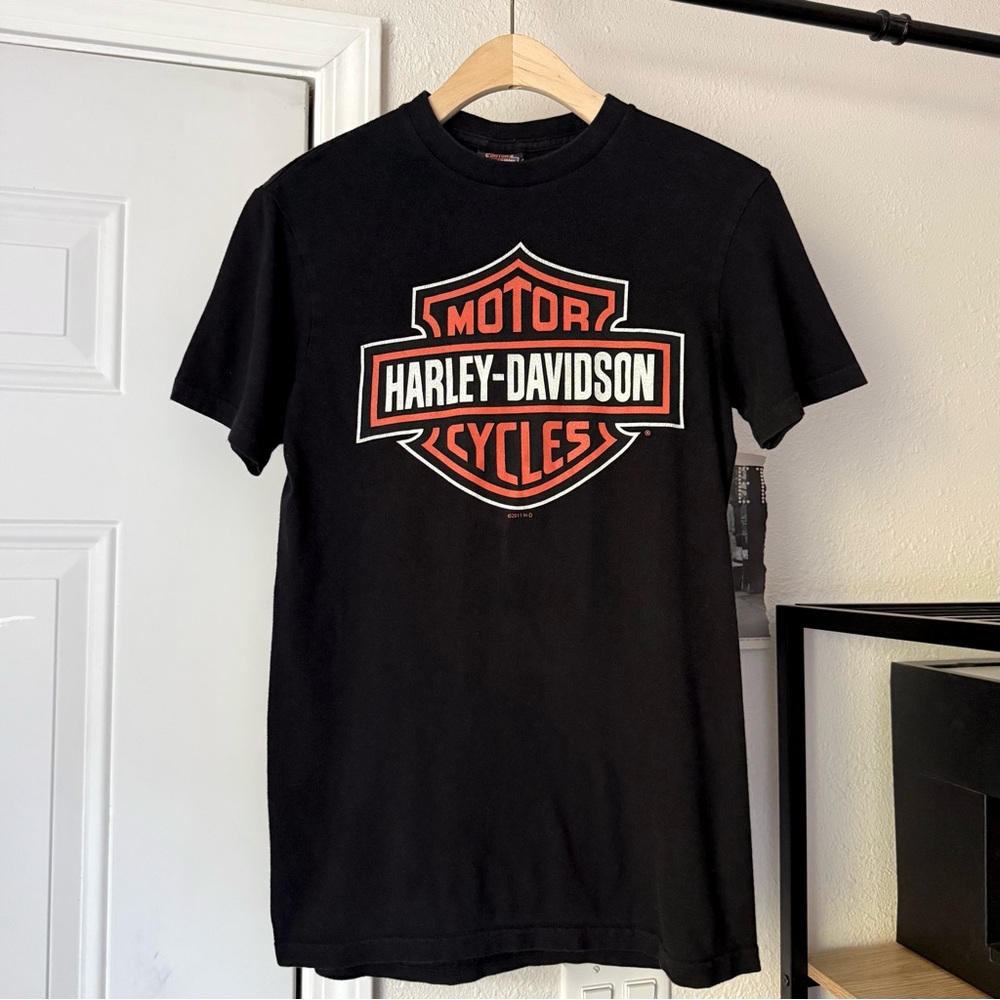 HARLEY DAVIDSON black logo crew neck short sleeve tee t-shirt